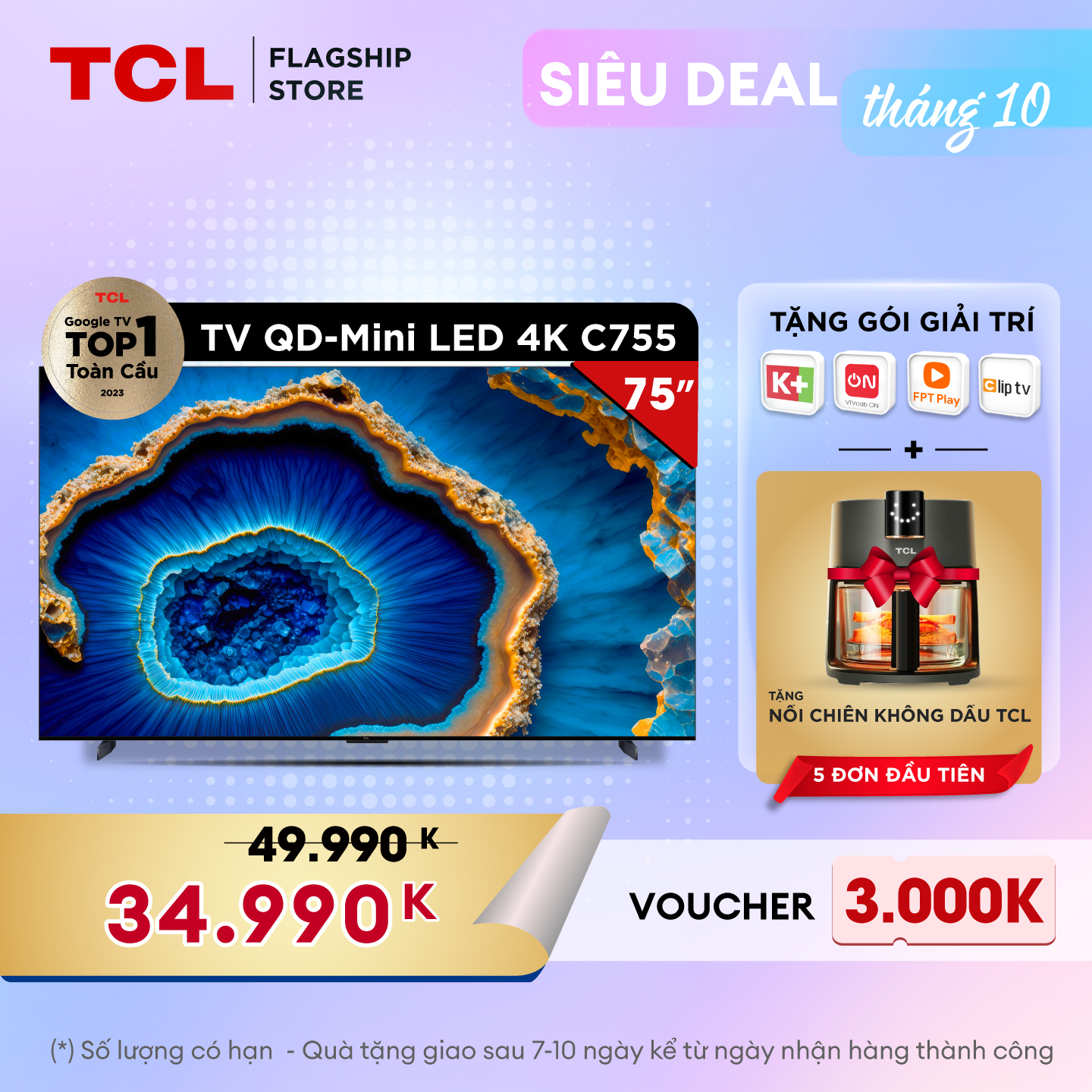 Tivi TCL QD-Mini LED 4K 75C755 - Tivi 75inch - Hàng chính hãng - Bảo hành 2 năm 