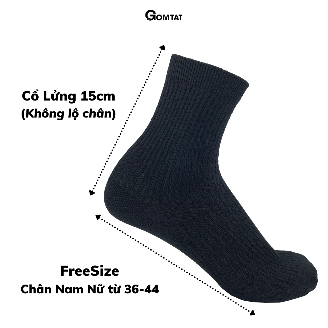 Tất Vớ Nam Nữ Cổ Lửng GOMTAT Mẫu Gân Chìm, Chất Liệu Cotton Cao Cấp Thoáng Khí - FIVE-TAY10-LUNG