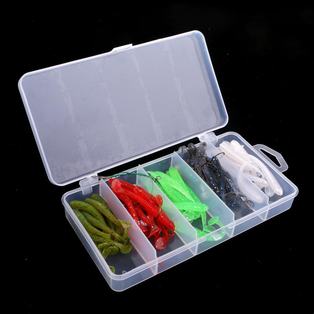 1 Box of 50pcs Bionics Soft Fishing Lures and 10pcs Lead Head Fishing Hooks
