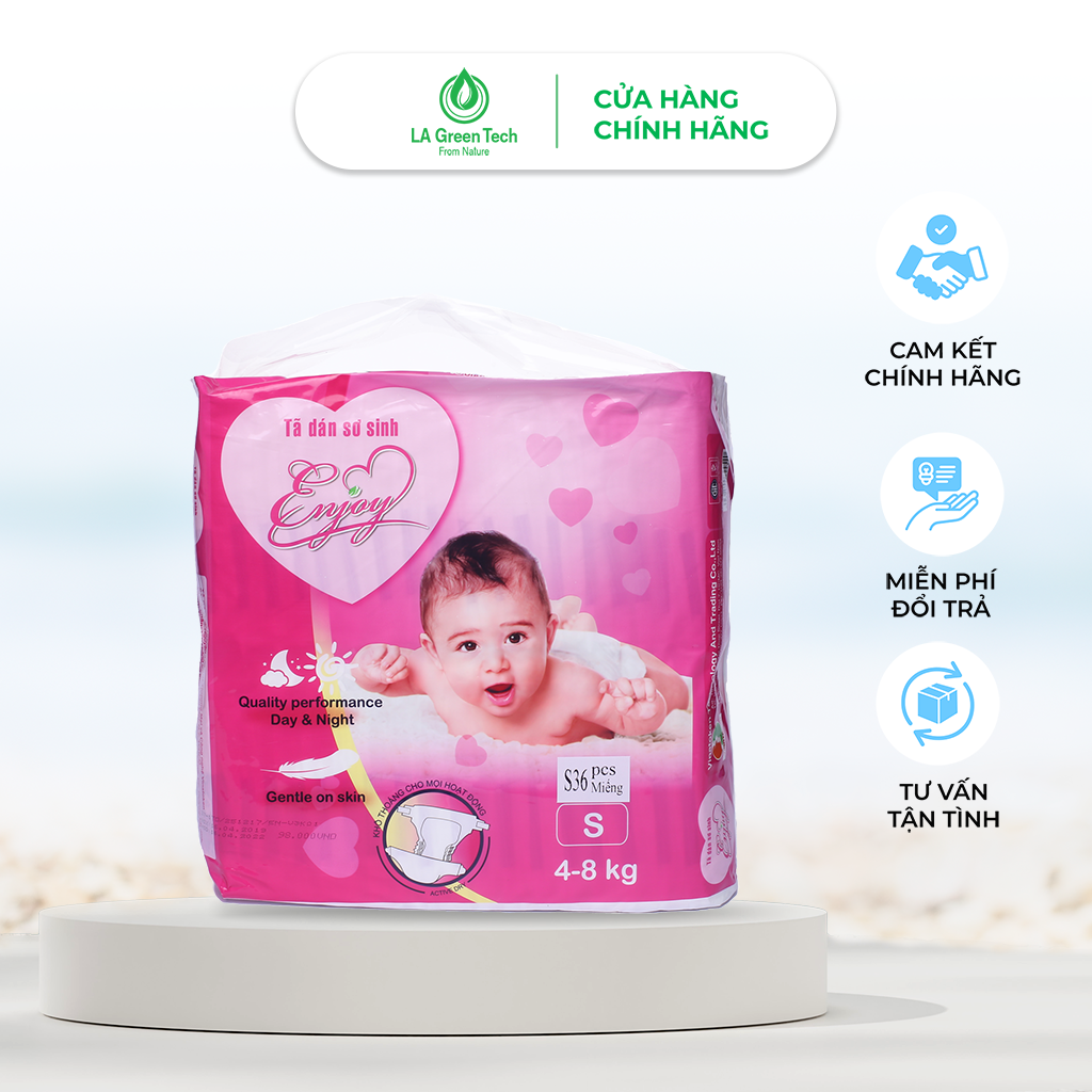 Tã dán sơ sinh ENJOY Cao Cấp nhiều size S, M, L cho bé từ 4-25kg, mềm mại, thấm hút, chuẩn chất lượng Châu Âu