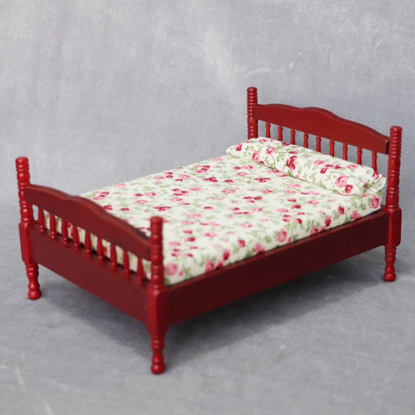 1:12 Doll House Miniature Bed Scale Tiny Decor Wood for Doll House Furnish
