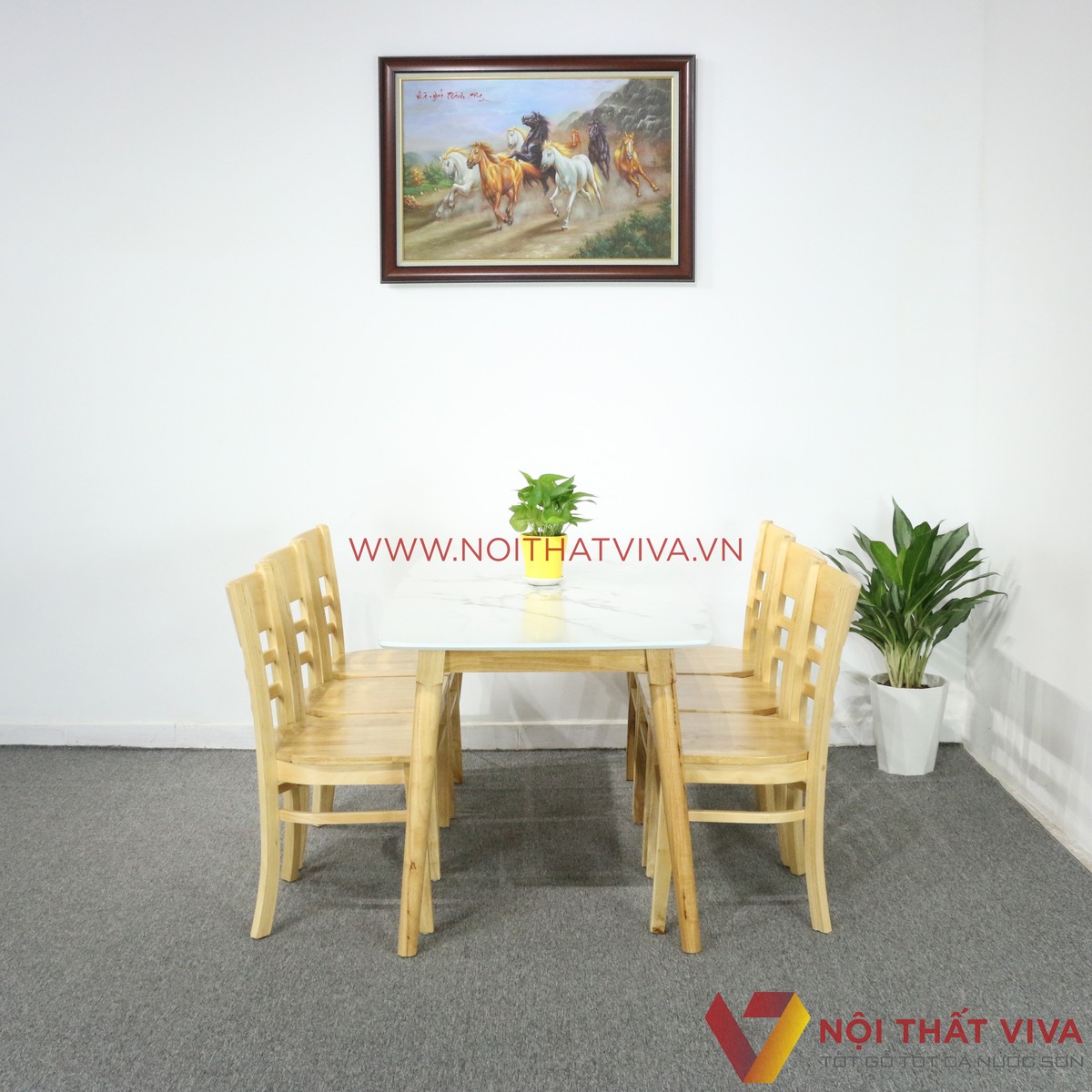 Bộ Bàn Ăn 6 Ghế Phẳng Vân Đá Trắng Đẹp Giá Rẻ
