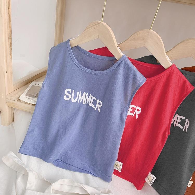 Áo thun ba lỗ sát nách bé trai 1 2 3 4 5 6 7 tuổi cotton mềm mại co giãn thêu summer Quần áo trẻ em mùa hè AO22008