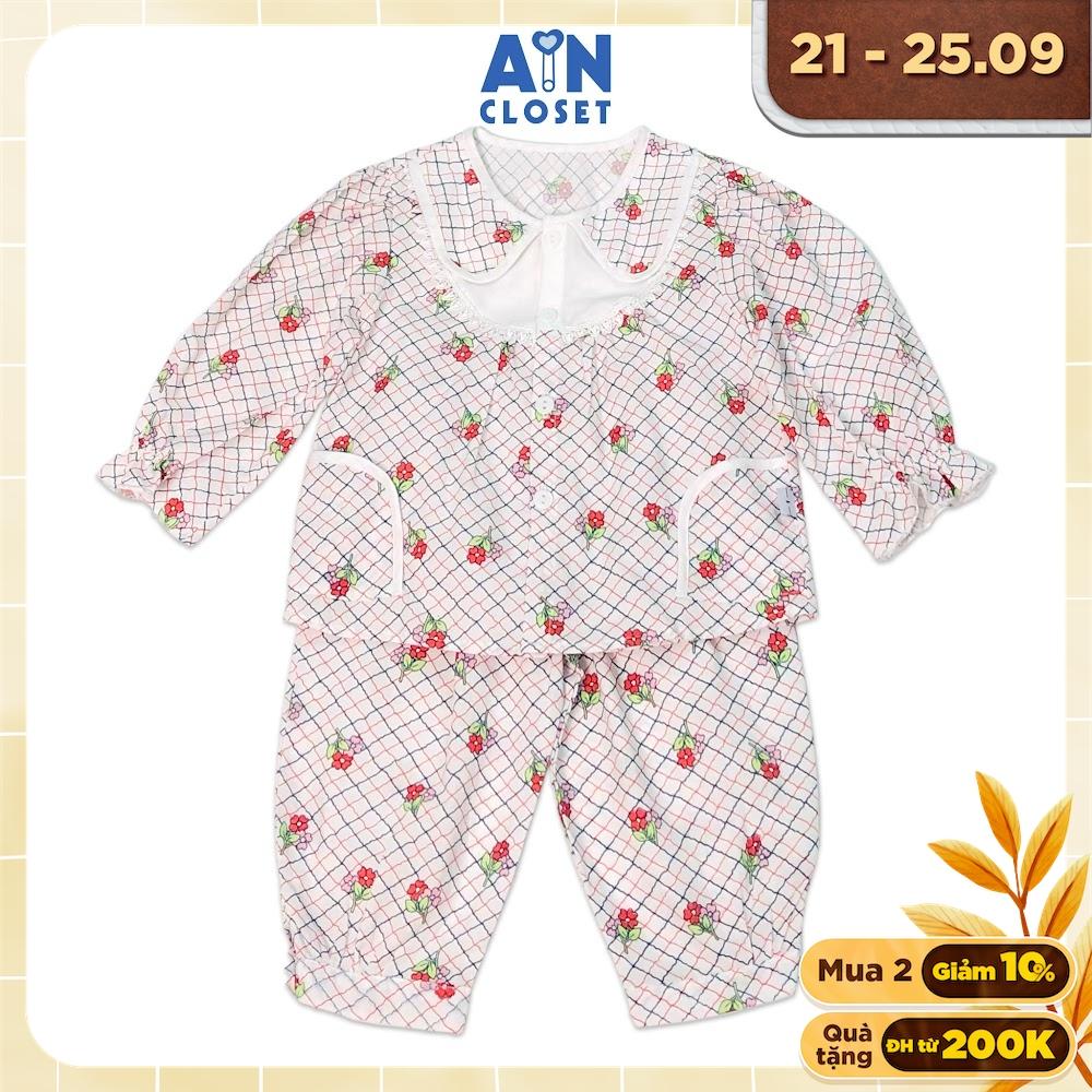 Bộ quần áo dài bé gái họa tiết Hoa caro đỏ cotton - AICDBGMDMQAQ - AIN Closet