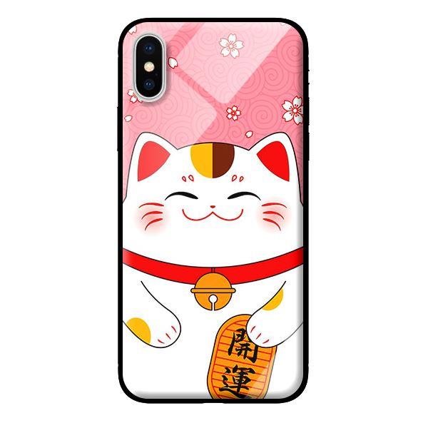 Ốp kính cường lực cho iPhone X Mèo Nền Hồng - Hàng chính hãng