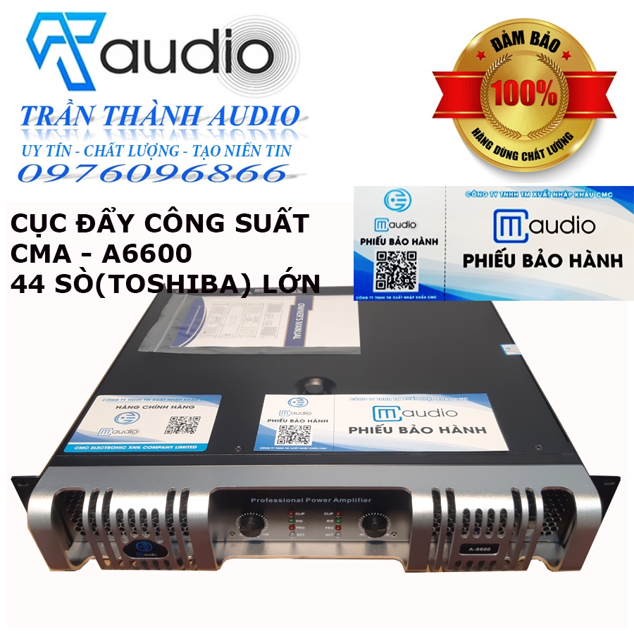 Cục đẩy công suất 2 kênh CMAUDIO Model CMA-6600 44 sò, 2 kênh x 1800w  hàng nhập khẩu chính hãng 2024 tặng kèm jac kết nối