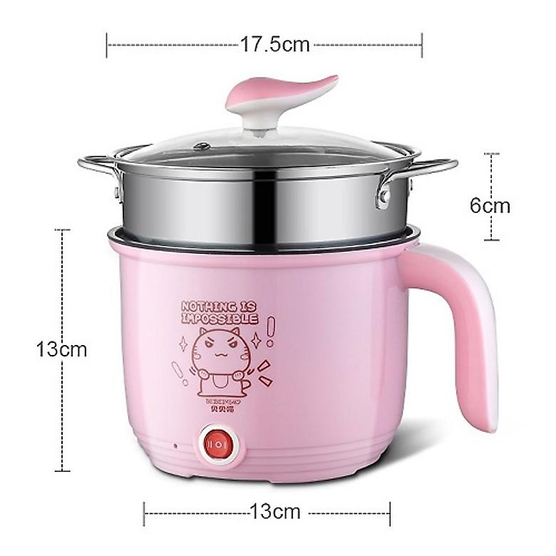 Ca Mì 18cm Có Giá Hấp Inox Cooking Pot, Ca Điện Nấu Mì Đa Năng, Có Giá Hấp Tiện Dụng, Lõi Inox Chống Dính An Toàn, Vung Thủy Tinh Chất Liệu Tốt - Hàng Chất Lượng