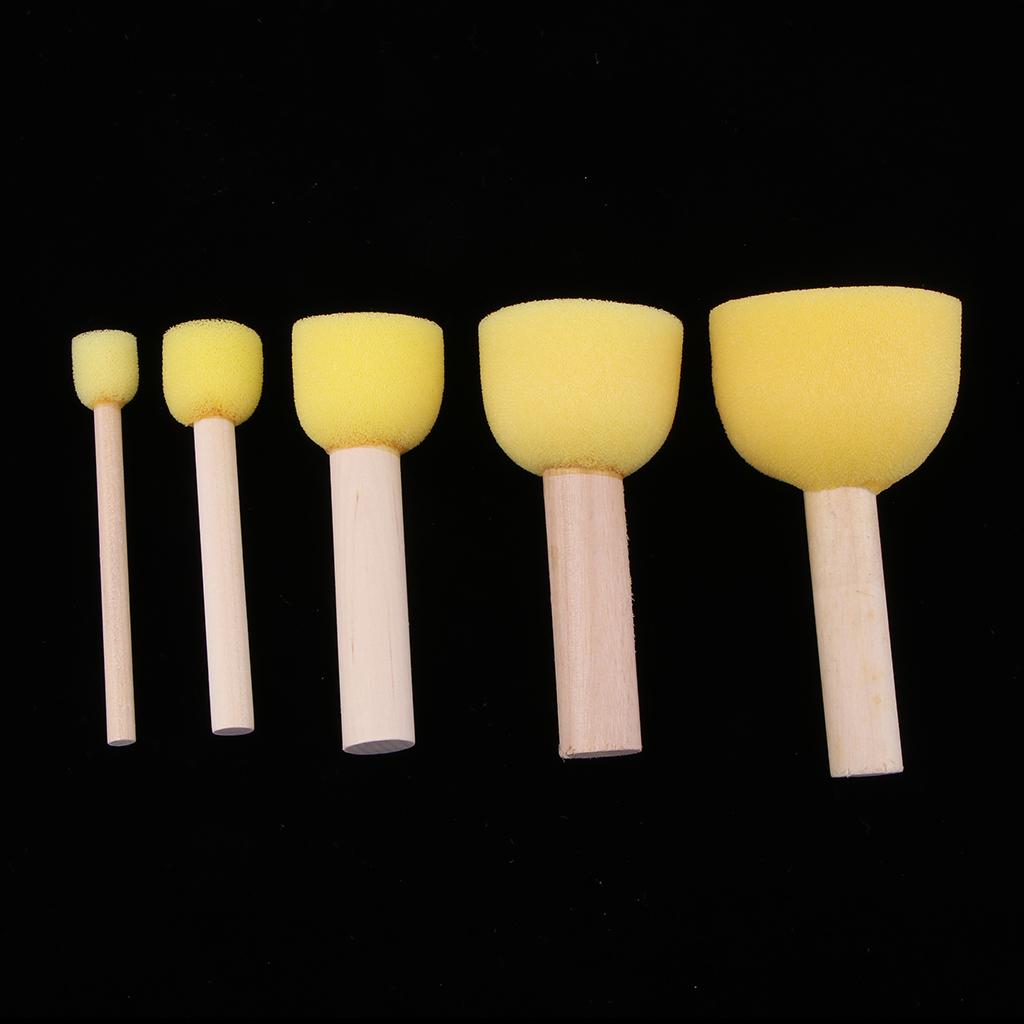 2x5 Pieces Child Kids Painting Sponge Foam Brushes Wooden Handle Drawing Stamp