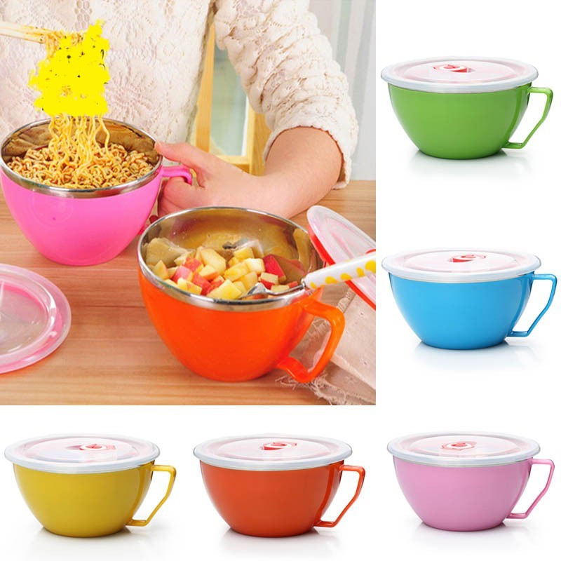 Cốc Inox Có Nắp Đậy Giữ Nhiệt Ăn Mì, Đựng Cơm Văn Phòng 900ml - giao màu ngẫu nhiên