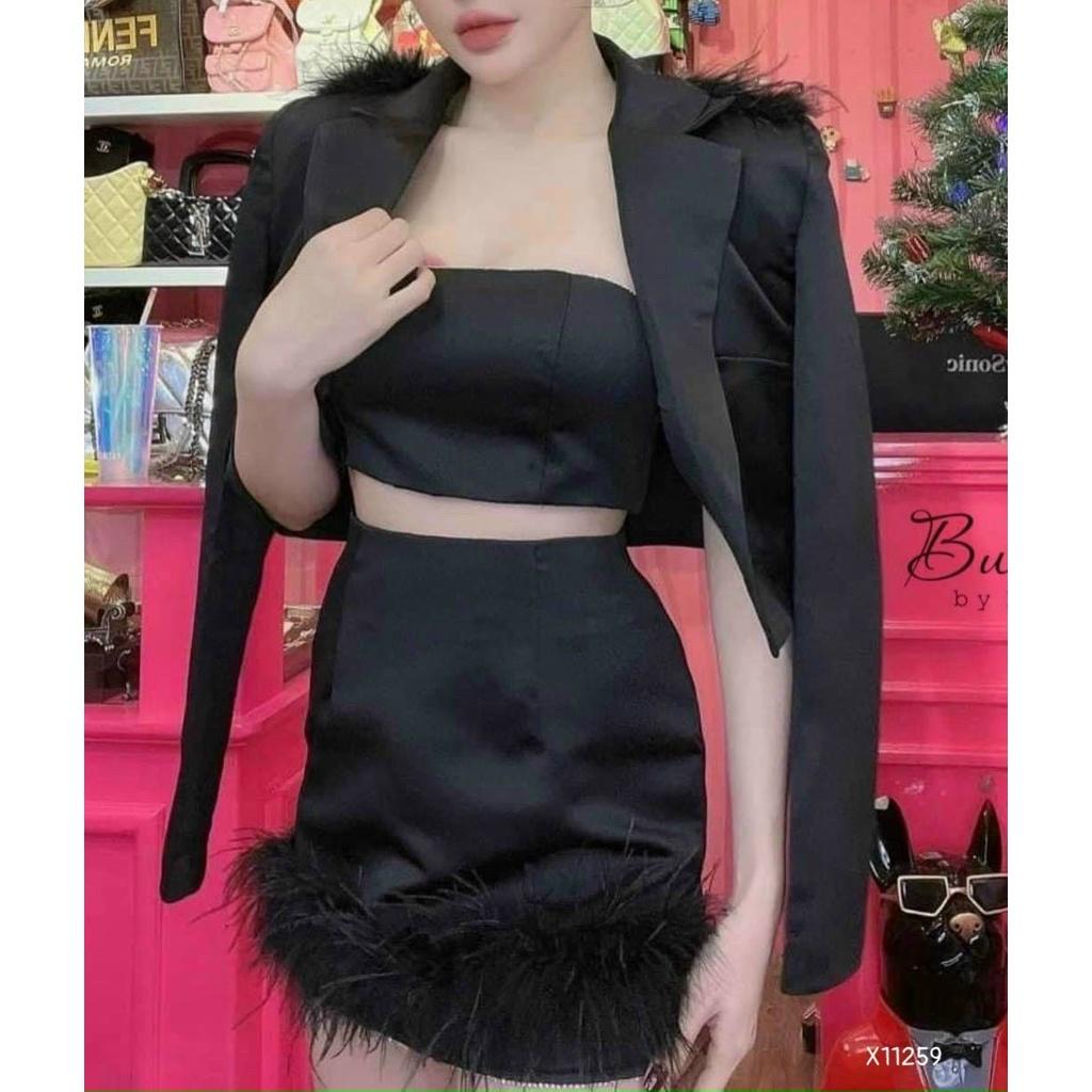 Sét bộ áo vest tay dài sang trọng phối áo croptop kèm chân thiết kế tinh tế gợi cảm KDS