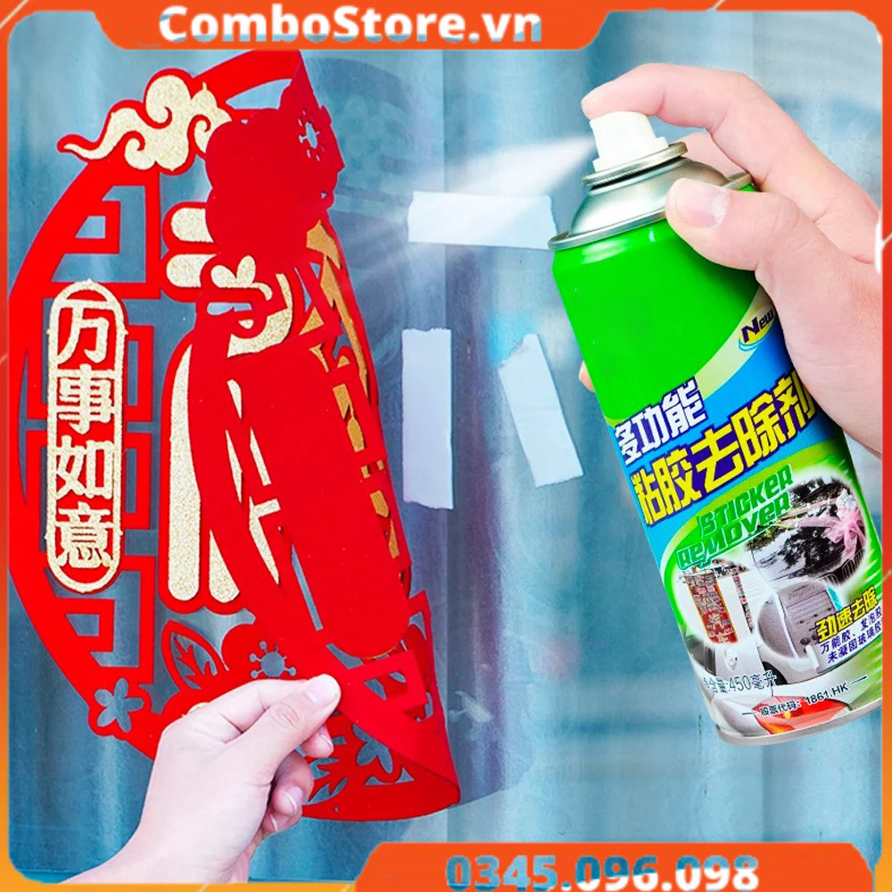 Chai Xịt Tẩy Keo Băng Dính, nhựa đường bám trên Ô Tô, tẩy đa năng đồ nội thất 450ml