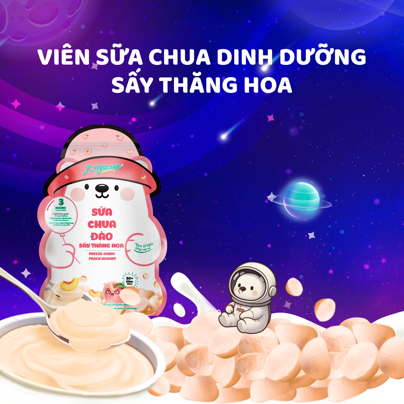 Sữa Chua Sấy Thăng Hoa IYaua Gấu Hạt Nút Vị Đào Túi 16G