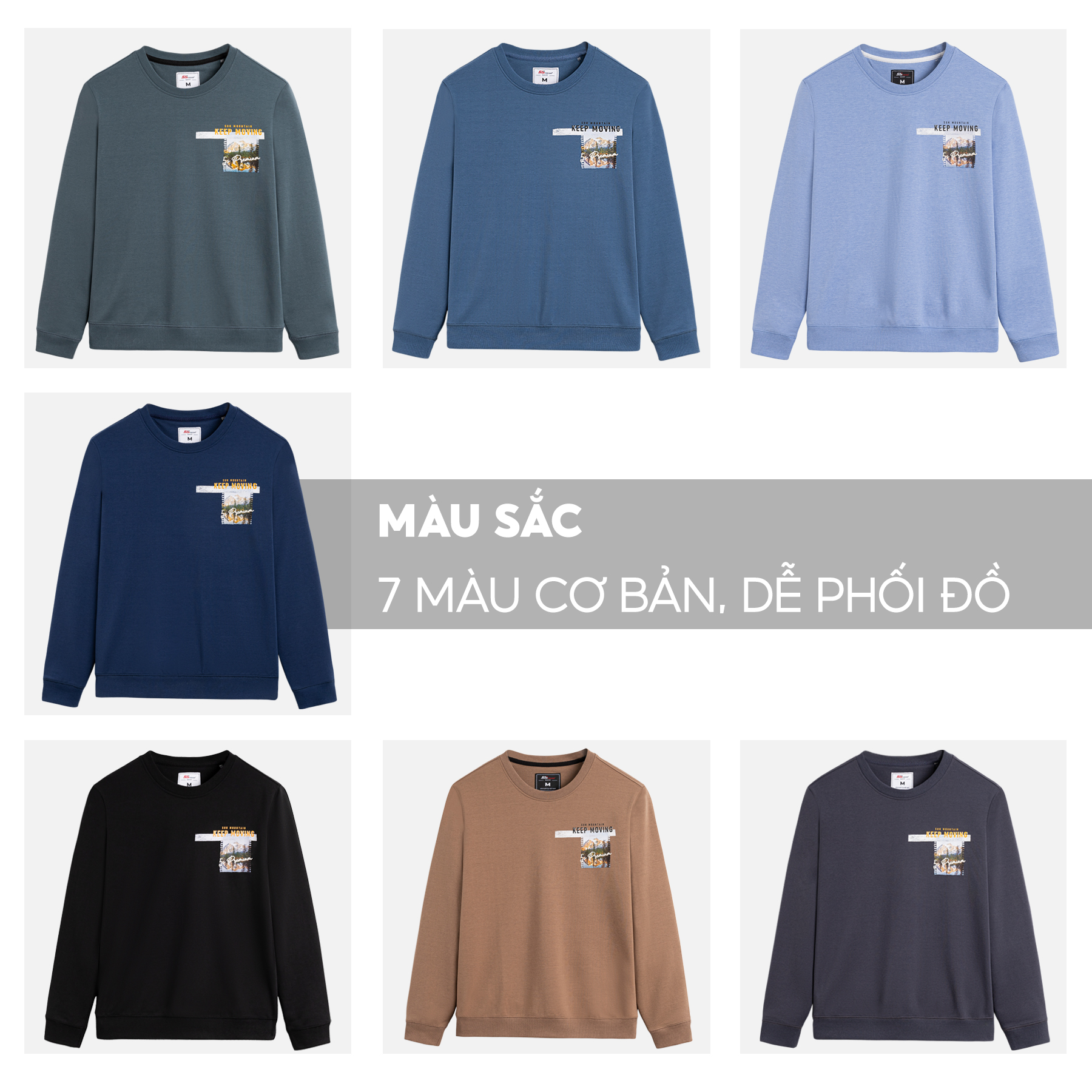 Áo Sweater Nam Thu Đông Chất Nỉ KEEP MOVING, Vải Cotton USA Cao Cấp, Dày Dặn, Mềm Mịn, Thiết Kế In Ấn Tượng