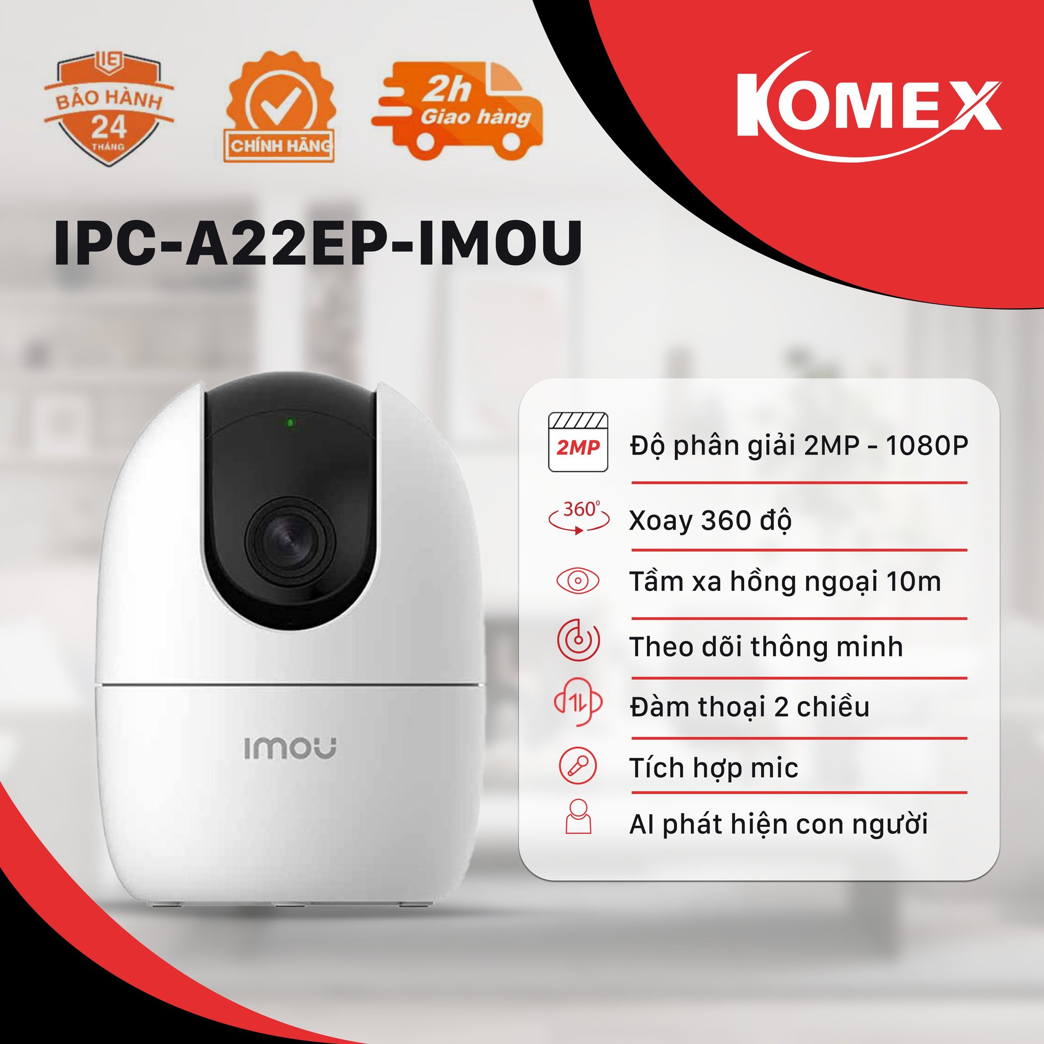 Camera Wifi trong nhà Imou Ranger A2 (2MP) I IPC-A22EP - Hàng Chính Hãng