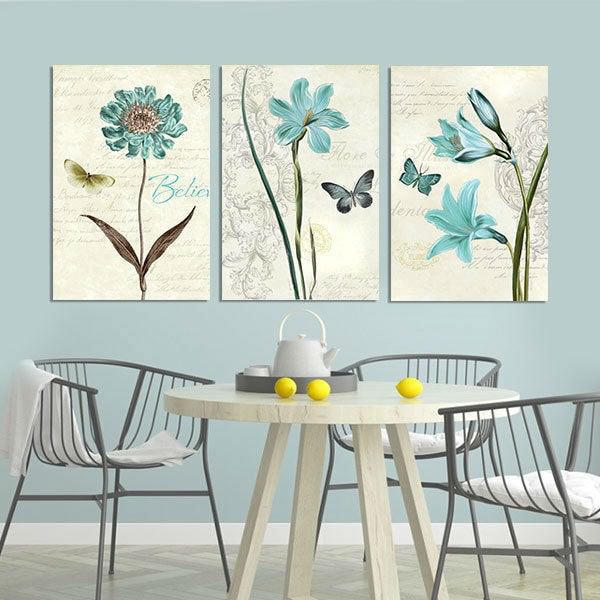 Bộ 3 Tranh Canvas Viền Composite Trang Trí Hồ Điệp Và Hoa W292