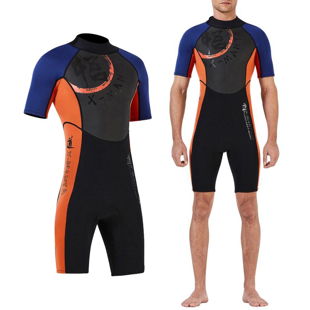 Men 1.5mm Diving Wetsuit One-Piece Short Sleeve Wet Suit Jumpsuit Shorts