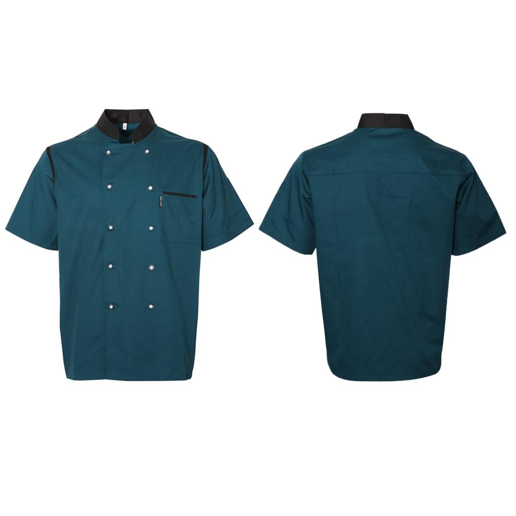 Mens Stylish Chef Uniform Short Sleeve Cook Jacket Classic Chef Coat for Food Staff