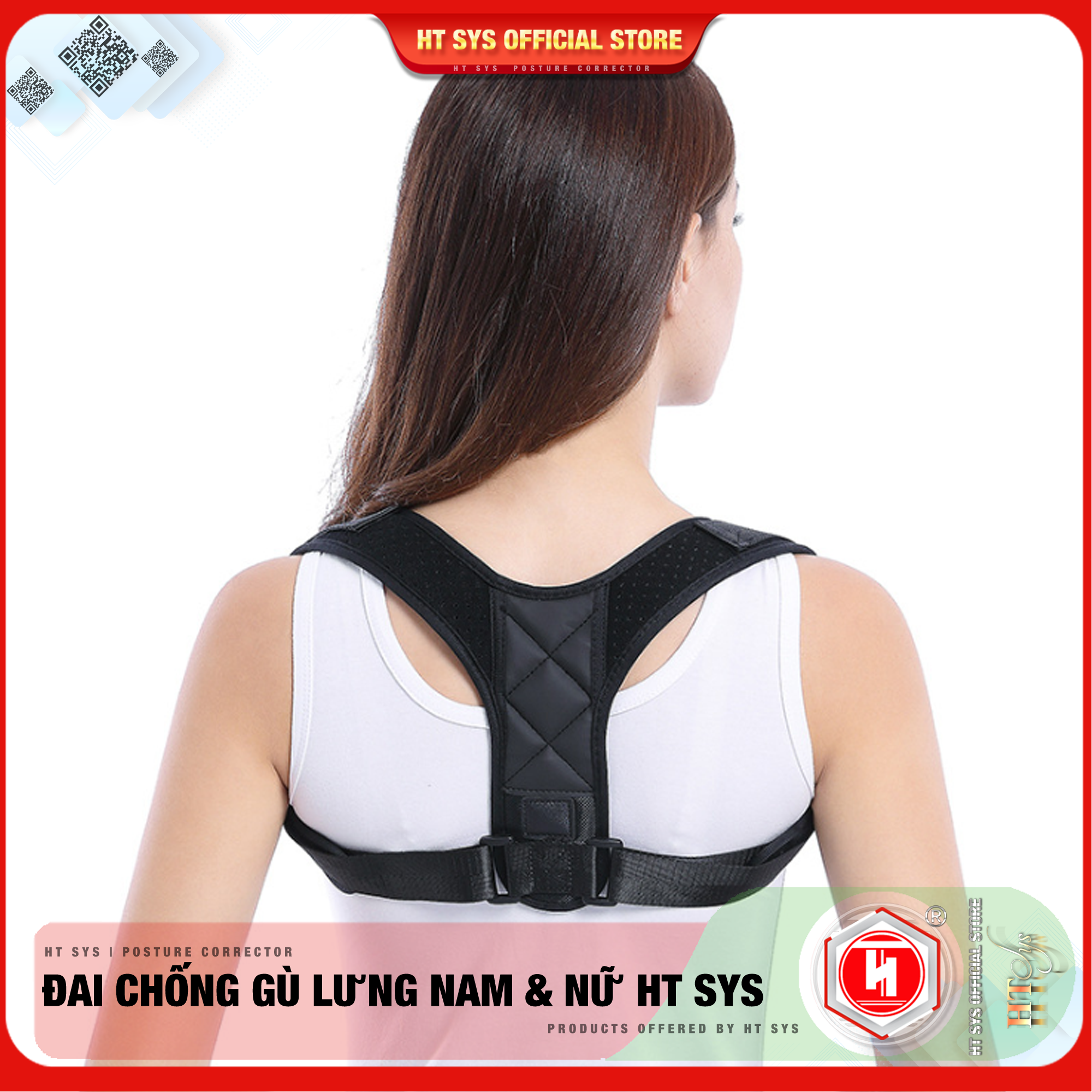 Đai chống gù lưng cao cấp-HT SYS-Posture Corrector-Freesize-Màu đen