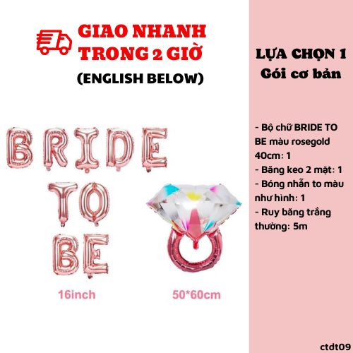 Bộ bong bóng trang trí tiệc chia tay độc thân chữ Bride To Be màu rosegold ctdt09