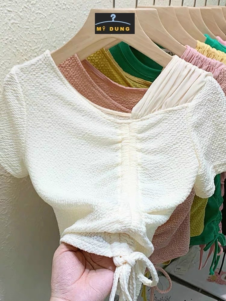 ÁO KIỂU TAY PHỐI VOAN, DÂY RÚT THÂN GIỮA- CHẤT XỐP CAO CẤP- NHẸ MỀM, MỊN- PHỐI ĐỒ CƯNG XĨU