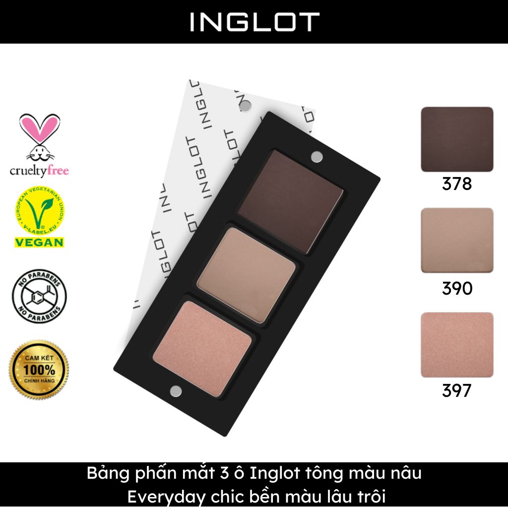 Bảng phấn mắt 3 ô Inglot tông màu nâu Everyday chic bền màu lâu trôi