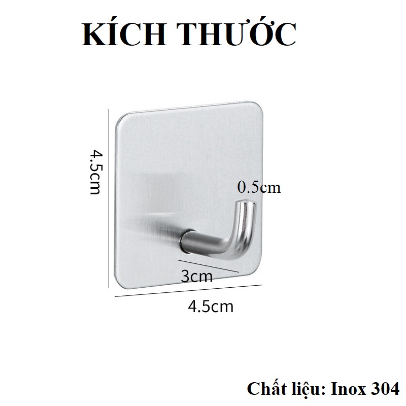 Móc Dán tường treo đồ Inox 304 Vòi Voi Đế vuông MD07 - Tặng kèm keo dán chuyên dụng Siêu dính