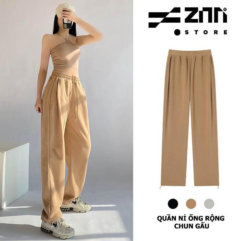 Quần ống rộng Zinti chất liệu nỉ, quần thể thao bo gấu màu xám QD39