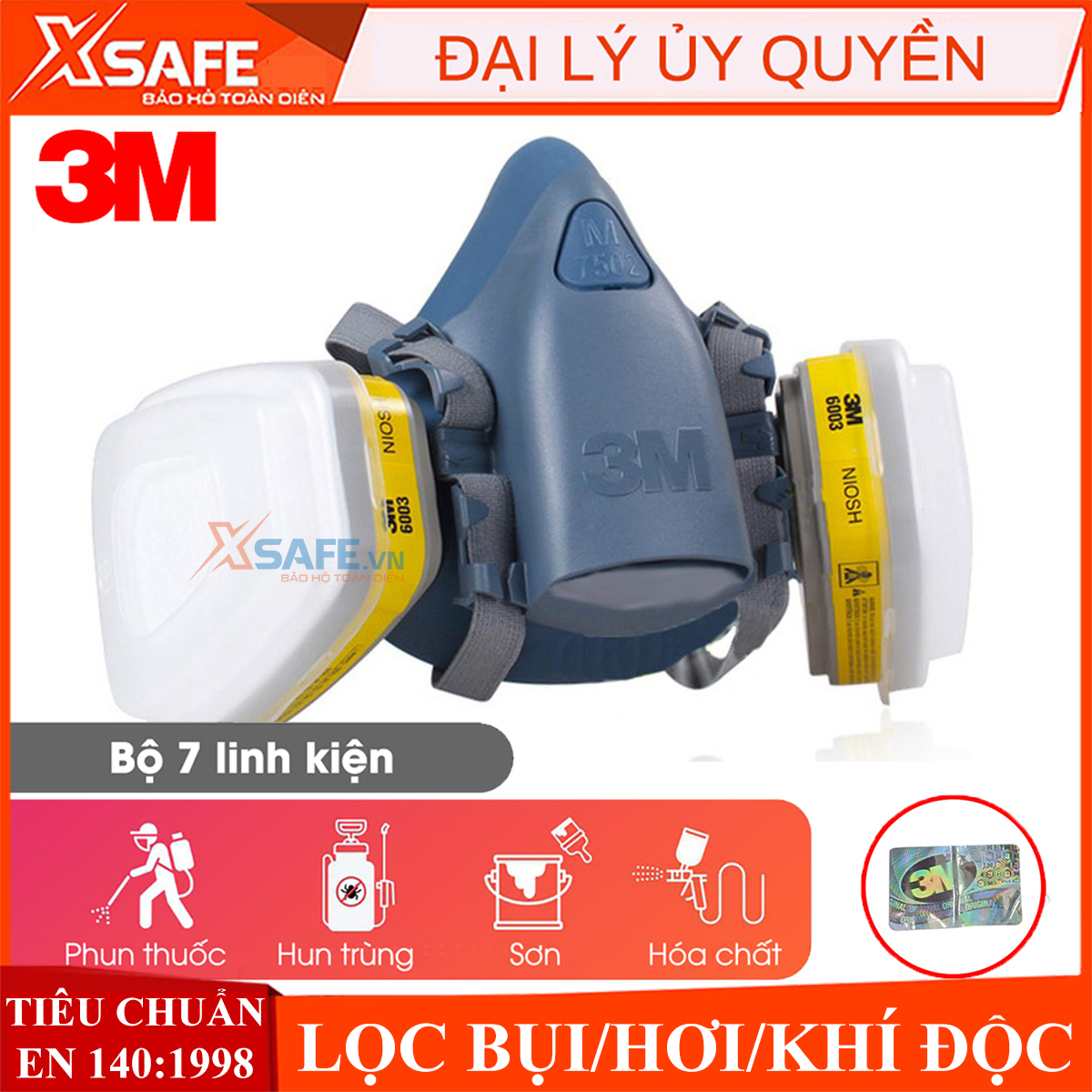 Bộ mặt nạ phòng độc 3M 7502 7 món - Mặt nạ chống độc chống bụi kháng khuẩn Mặt nạ phun sơn phun xịt hóa chất [7502-6003-5N11-501