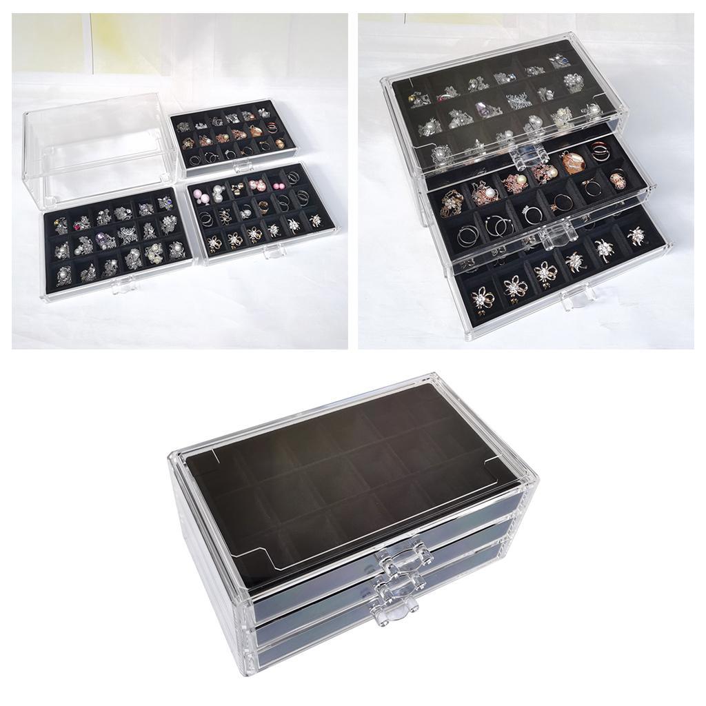 Three-Drawer Flannel Storage Box Jewelry Case for Girl Women Bracelet