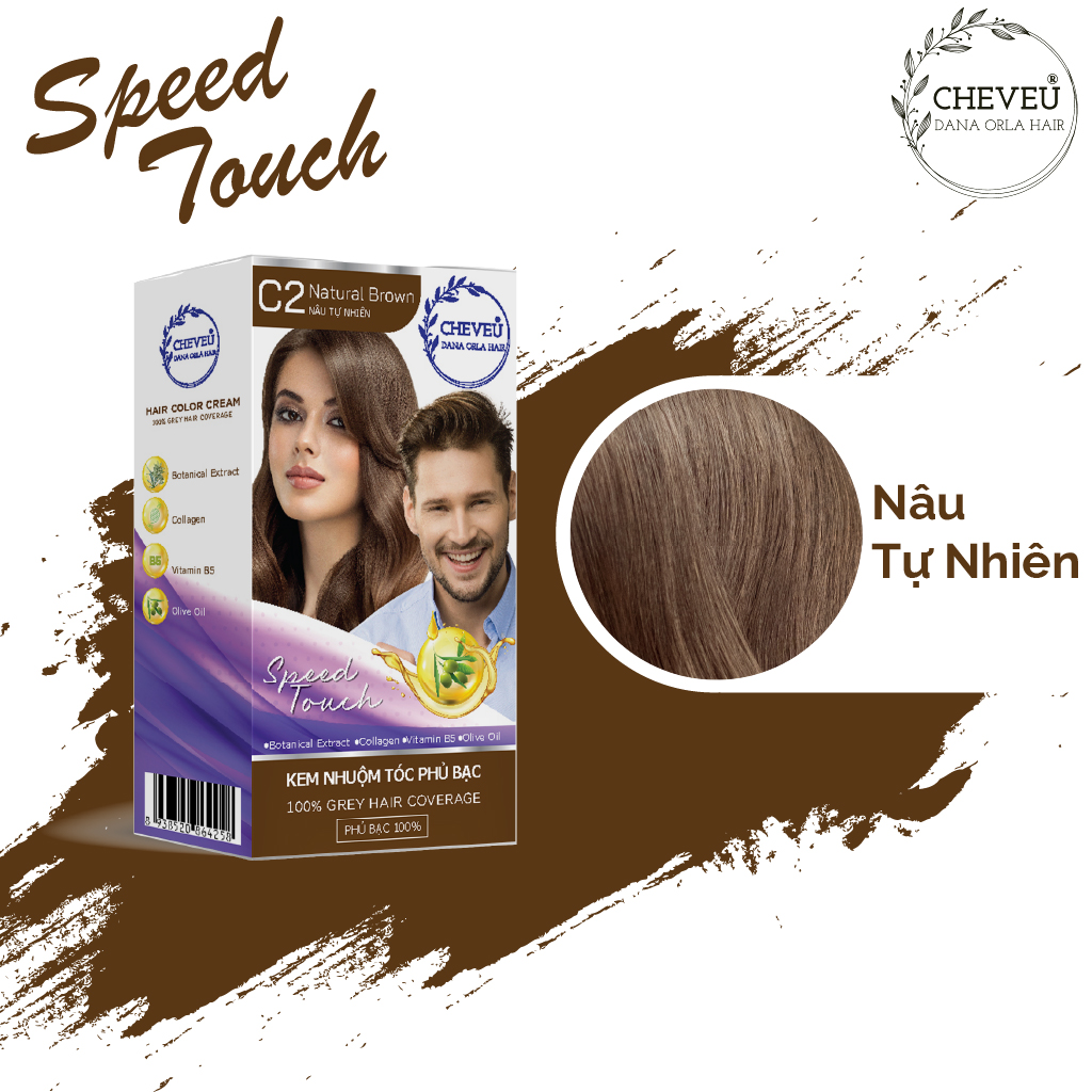 C2 - Nâu Tự Nhiên - Kem nhuộm tóc phủ bạc Thảo Dược Cheveu