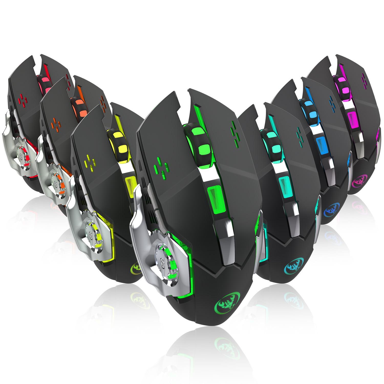 Mới 2.4GHz Silent Chuột Không Dây Chơi Game 2400DPI Sạc 7 Màu Đèn Nền Chuột USB Quang Chuột Chơi Game Cho máy Tính Laptop