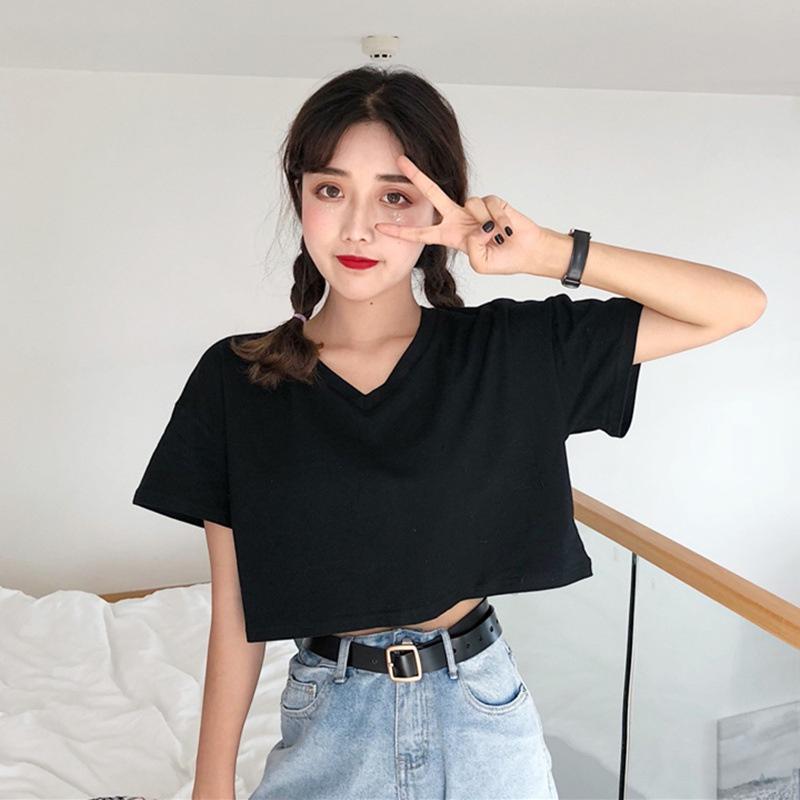 Áo croptop nữ đẹp, áo croptop ngắn tay cổ chữ V, cổ tim, phong cách ulzzang Hàn Quốc, ACN003