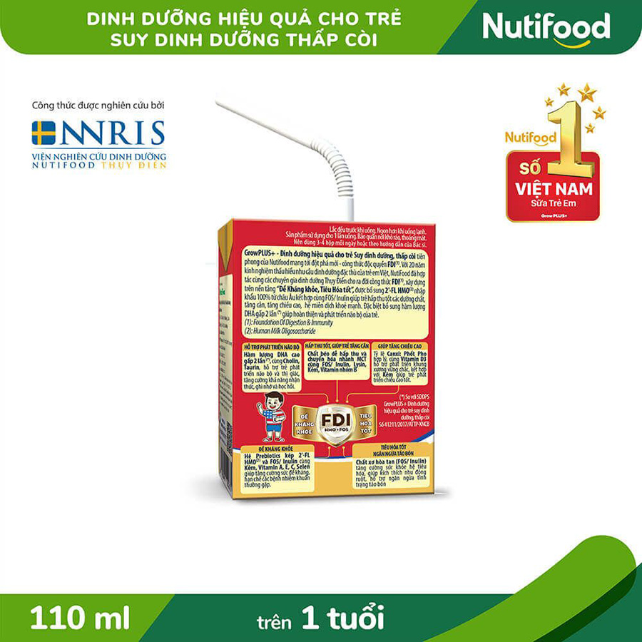 Thùng Sữa Bột Pha Sẵn Nutifood GrowPLUS+ Suy Dinh Dưỡng - Tăng Cân, Tăng Chiều Cao (48 Hộp x 110ml)