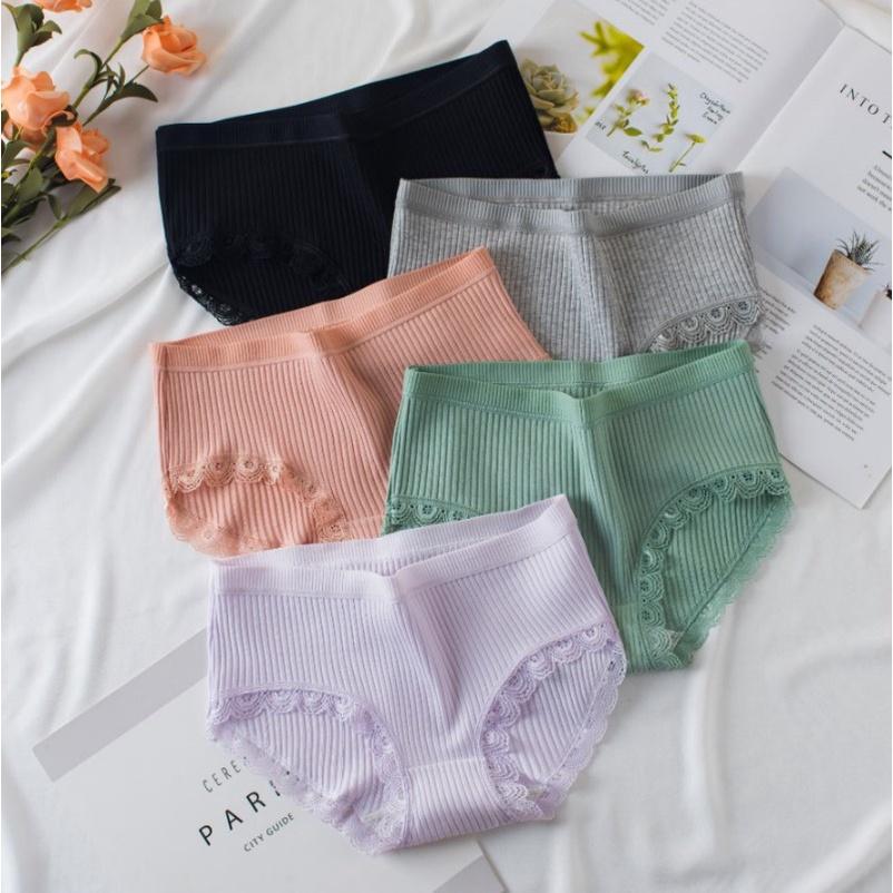 Quần lót nữ cotton gân tăm viền ren điệu đà sexy QLN03