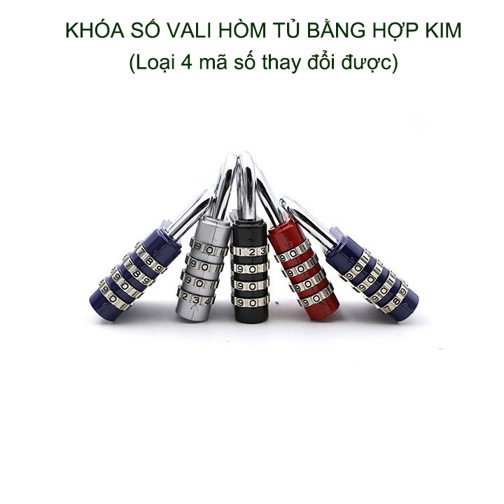 Khóa số vali, hòm tủ bằng hợp kim, loại 4 mã số có thể thay đổi được (XL033)