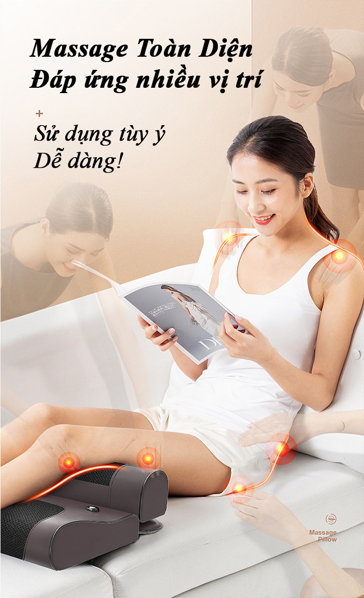 Gối massage kiêm tựa lưng massage phiên bản nâng cấp tích hợp nhiệt hồng ngoại cùng điều kiển cầm tay tiện lợi Hàng Chính Hãng