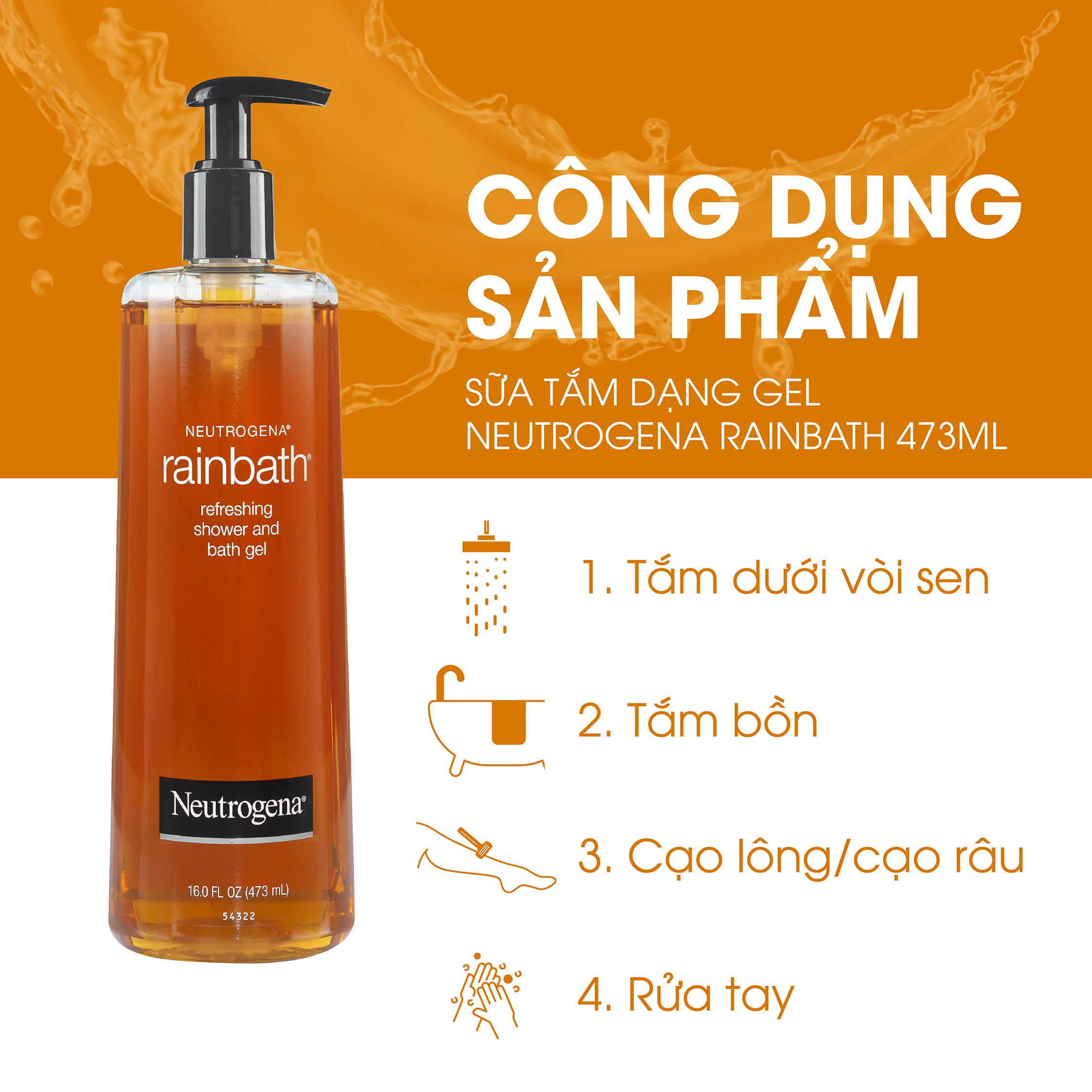 Bộ 2 chai Sữa tắm dạng gel Neutrogena Rainbath Original refreshing shower and bath gel 473ml/chai