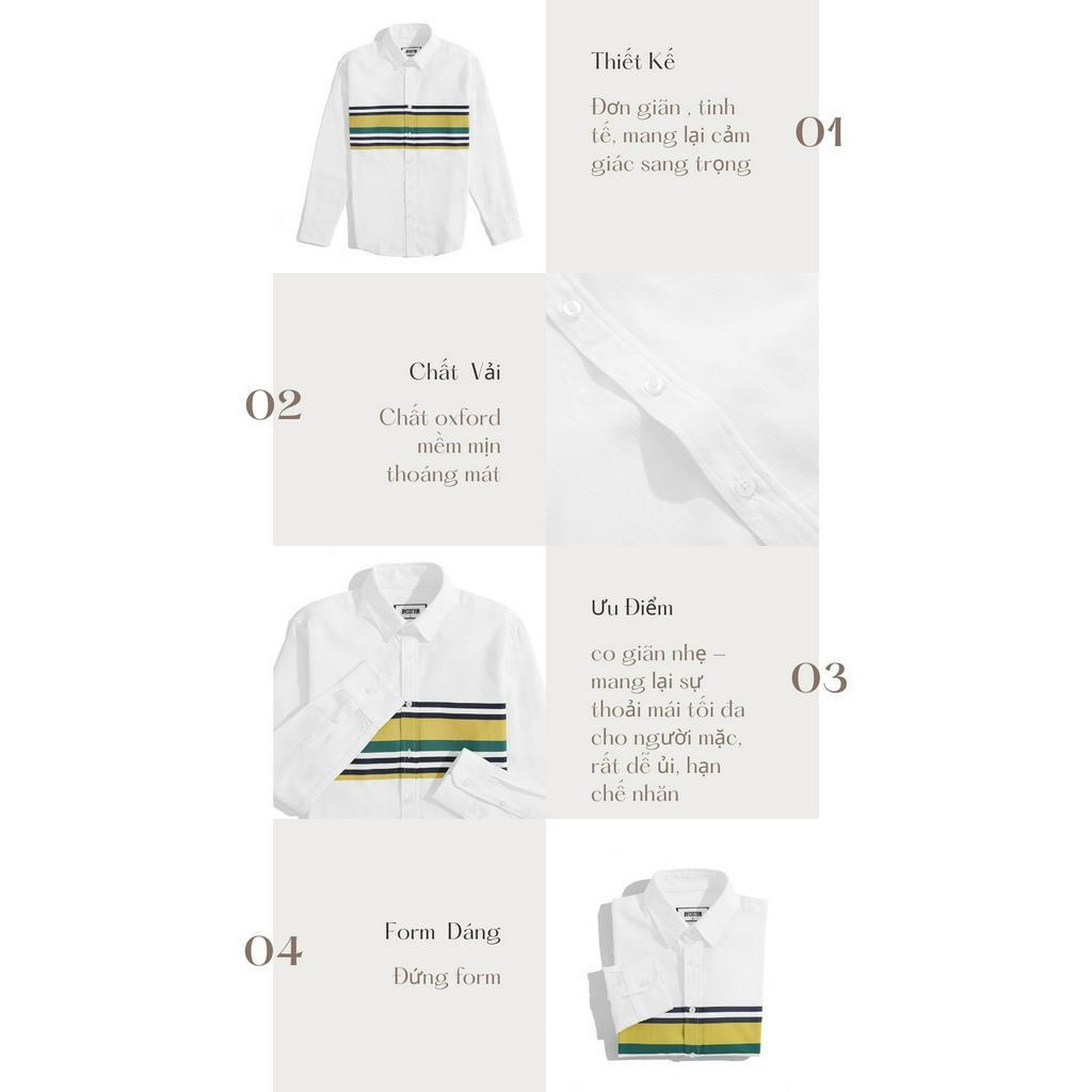 Áo Sơ Mi Nam Dài Tay Phối Sọc BY COTTON Yellow Green Stripes Oxford Shirt