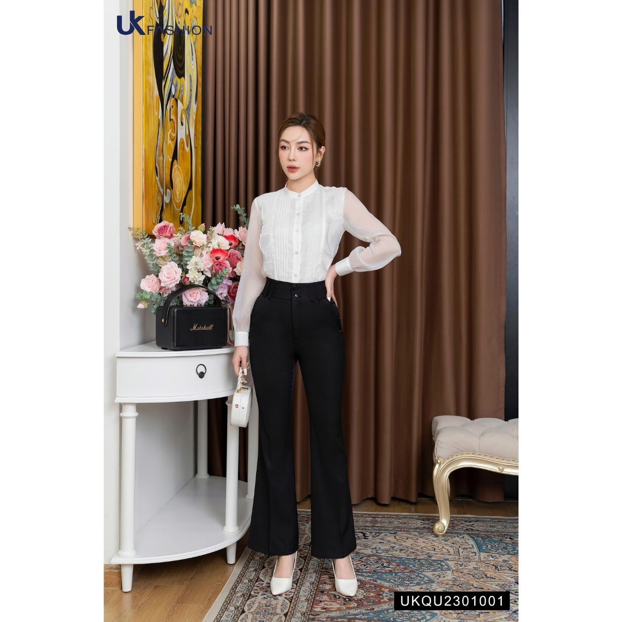 Quần Ống Loe Nữ NK FASHION Thiết Kế Cạp Cao 2 Cúc Chất Vải Nhập Hàn Dày Dặn Đứng Phom Phong Cách Thanh Lịch UKQU2301001