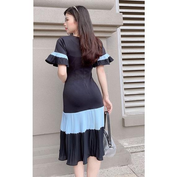 Đầm Váy Nữ Đen Dập Li Phối Sang Chảnh - QA00162