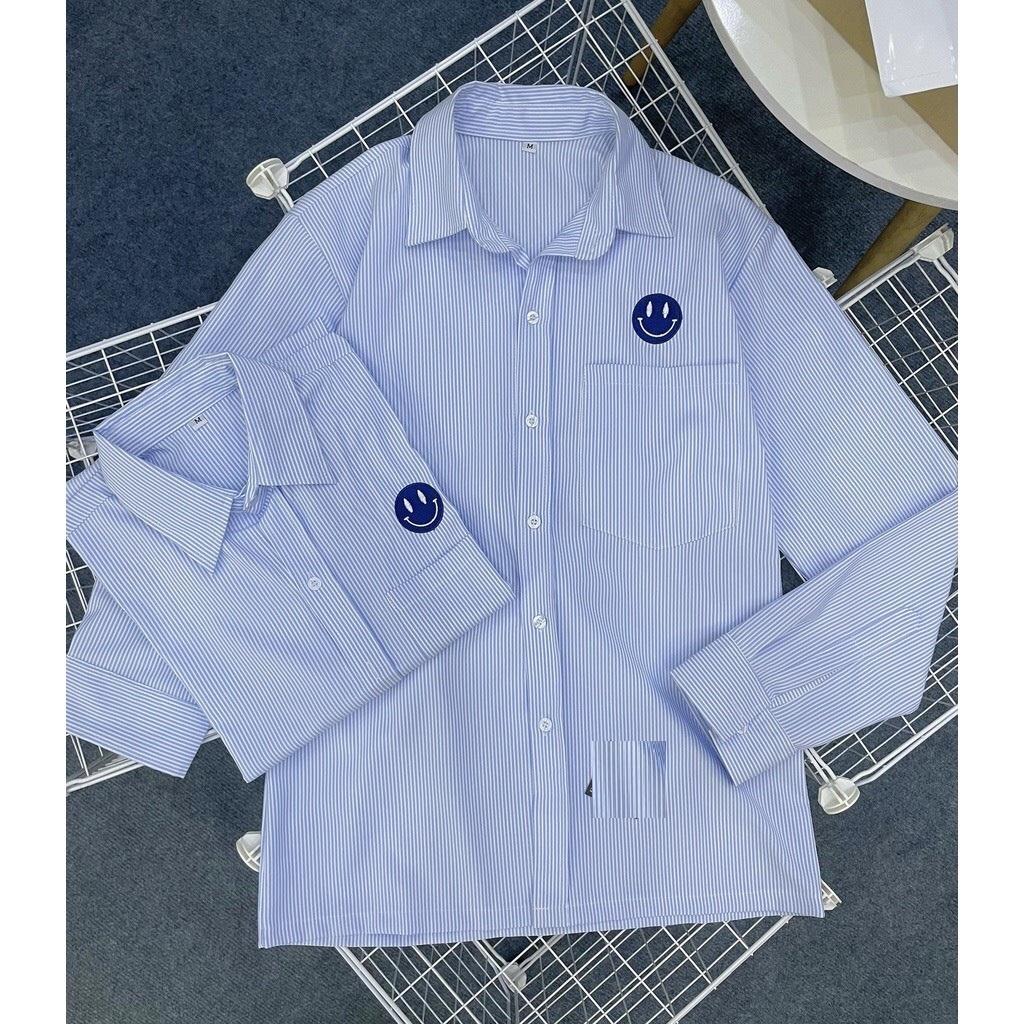 Áo Sơ Mi Tay Dài Thêu ICON MẶT CƯỜI Cổ Bẻ Phong Cách Hàn Quốc Thời Trang UNISEX Nam Và Nữ Couple Ulzzang