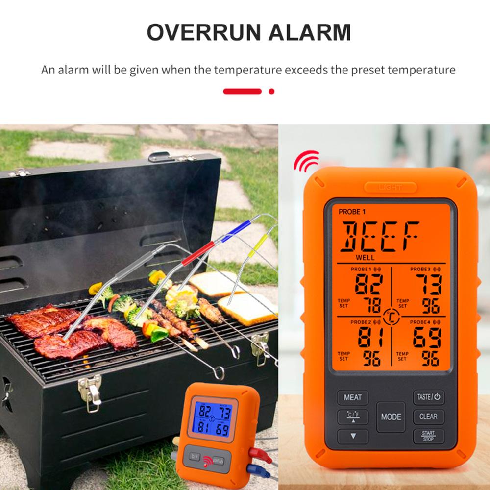 Wireless Meat Thermometer with 4 Probes 328Ft Long Range Colorful LCD Backlight Display Countdown Timer Temperature Alarm Digital Remote BBQ Thermometers for Barbeque Grill Oven Kitchen