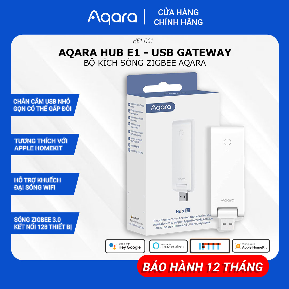 Bộ Điều Khiển Trung Tâm AQARA HUB E1-G01 Sóng Zigbee 3.0 Bản Quốc Tế Dạng USB Nhỏ Gọn Hồng Ngoại Hỗ Trợ Apple Homekit Hàng Chính Hãng
