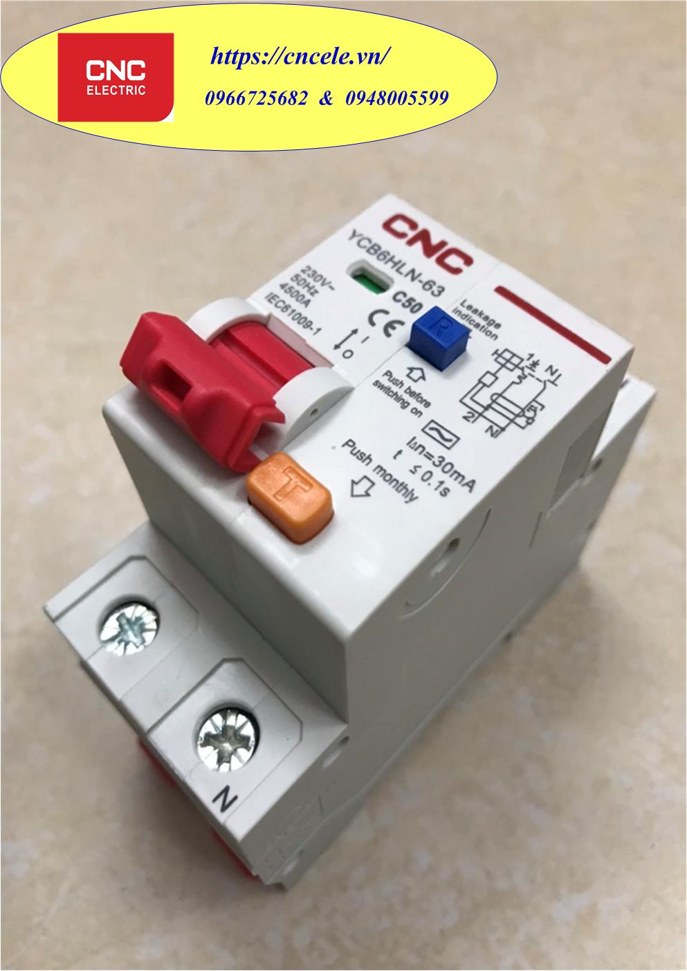 APTOMAT MCB CNC CHỐNG RÒ CHỐNG GIẬT: RCBO 1P+N 50A; Icu = 4.5KA; Mã YCB6HLN-63