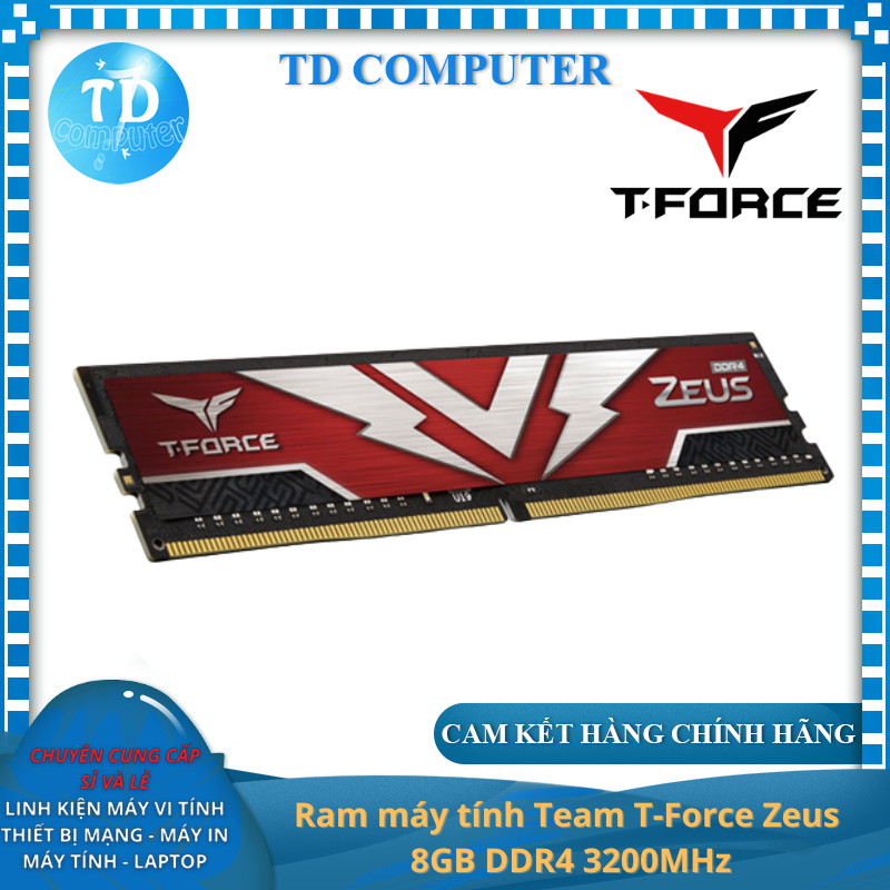 Ram máy tính Team T-Force Zeus 8GB DDR4 3200MHz - Hàng chính hãng Viễn Sơn phân phối