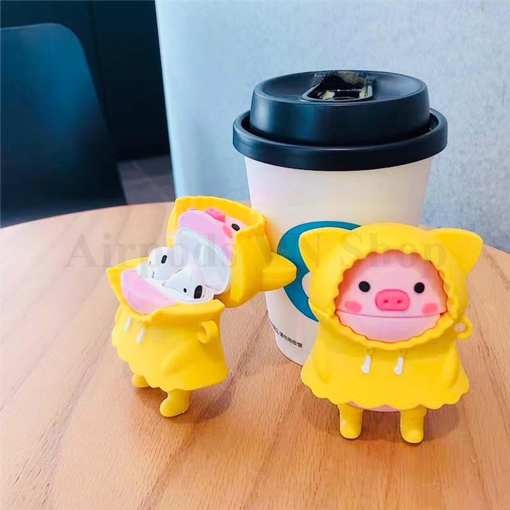 Bao Case Ốp dành cho Airpods 1/2, Airpods Pro heo mặc áo mưa kute silicon 3d cao cấp