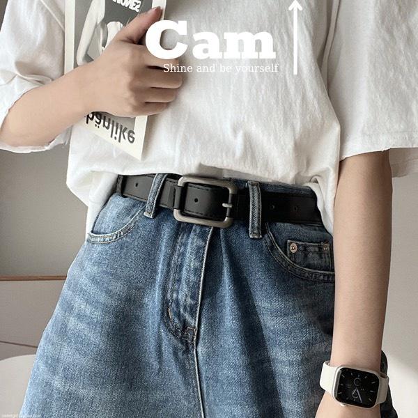 Thắt Lưng Nam Nữ DG Mặt Vuông Màu Đen Đẹp - Dây Lưng Nam Nữ Unisex Mặt Kim Loại Da PU Hàn Quốc - DG - Camcam vintage