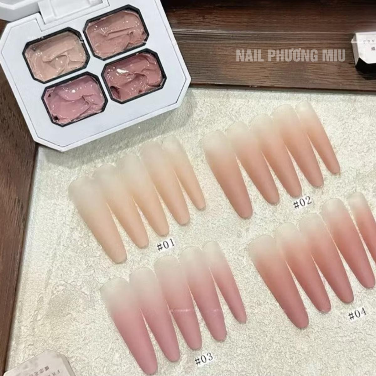 Set Gel Dặm Ombre 4 Màu Huaxi Bảng A Tông Màu Nude Tôn Da Làm Nail Đẹp Dịu Dàng, Chất Gel Siêu Mịn Mướt Không Cần Pha Bột