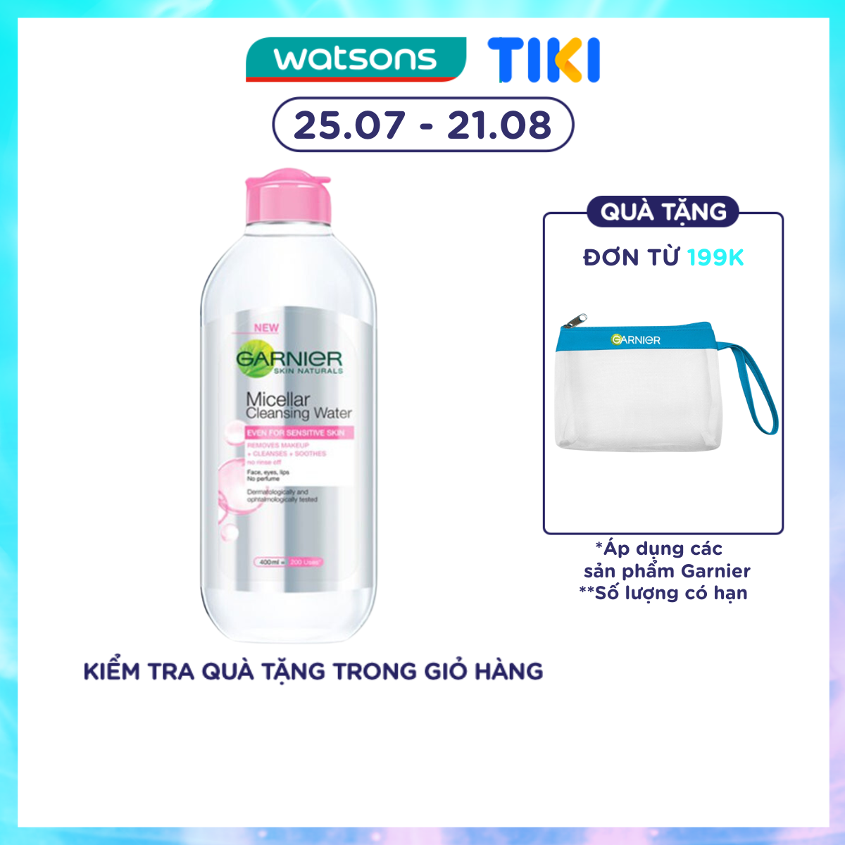 Nước Làm Sạch &amp; Tẩy Trang Garnier Micellar Cleansing Water Cho Da Nhạy Cảm 400ml