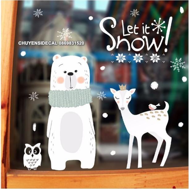 Decal trang trí tường Noel - Nai nữ hoàng và Gấu Trắng